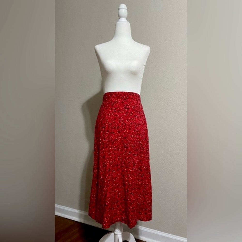 Old Navy Red Patterned Midi Skirt